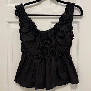 Ruffle Strap Babydoll Peplum Tank Top Tie Front Cottagecore